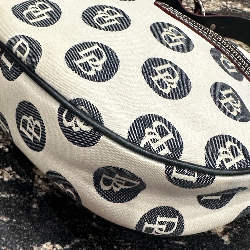Dooney & Bourke Y2K White Logo Crescent Shoulder Bag with Dark Brown Trim - Picture 13 of 13